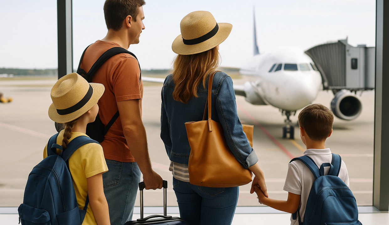 Familia viajando al exterior