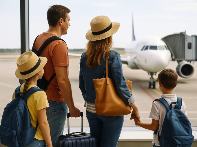 Familia viajando al exterior
