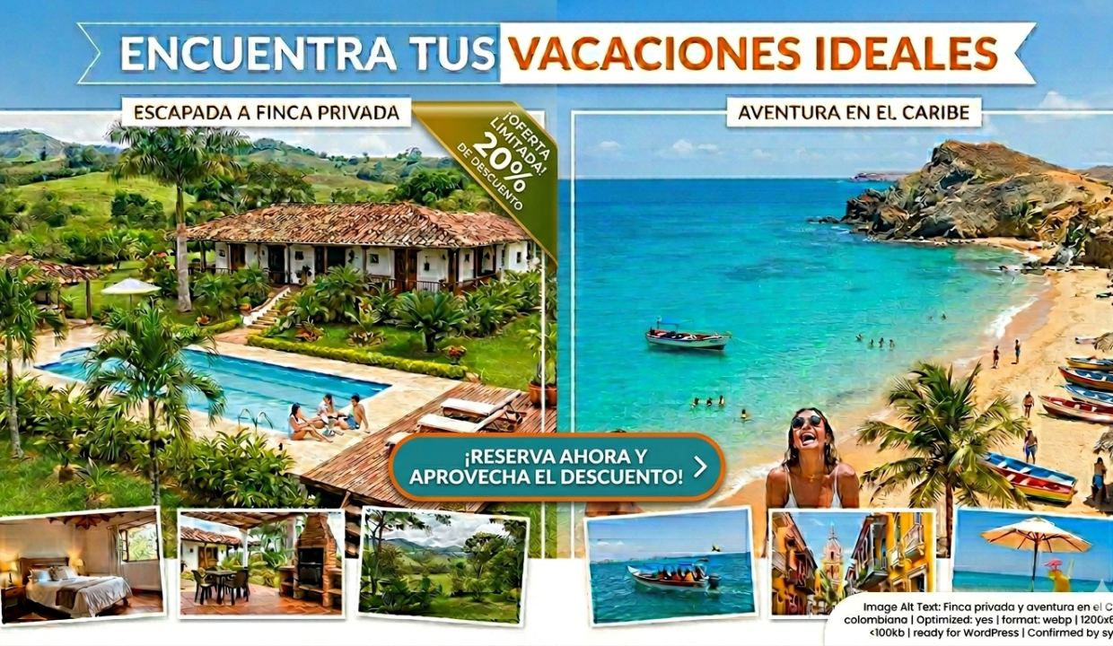 Vacaciones ideales con 20% de descuento en alquiler de fincas privadas o paquetes al Caribe colombiano con Fincas de Turismo.